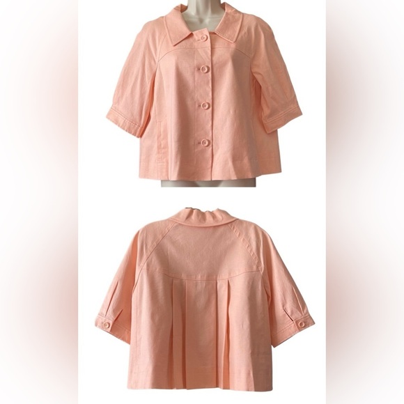 Antonio Melani Linen Blend Jacket Cape Button Up Pleated Back Women’s 12 Peach - Picture 1 of 11